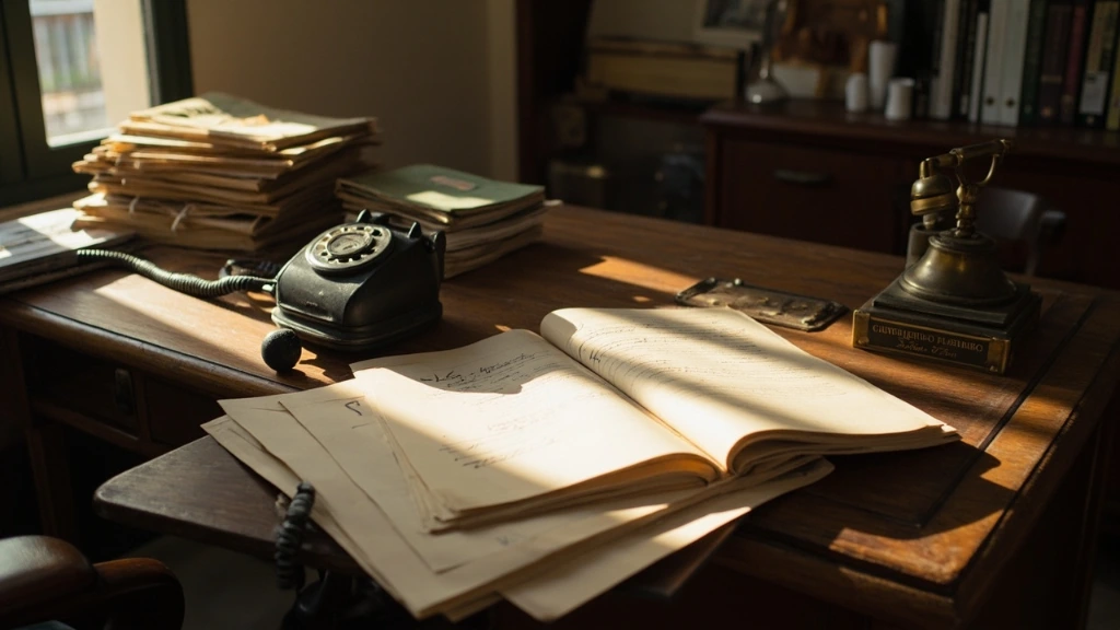 Scrivania dello studio CTM Italia a Milano con documenti e telefono d'epoca